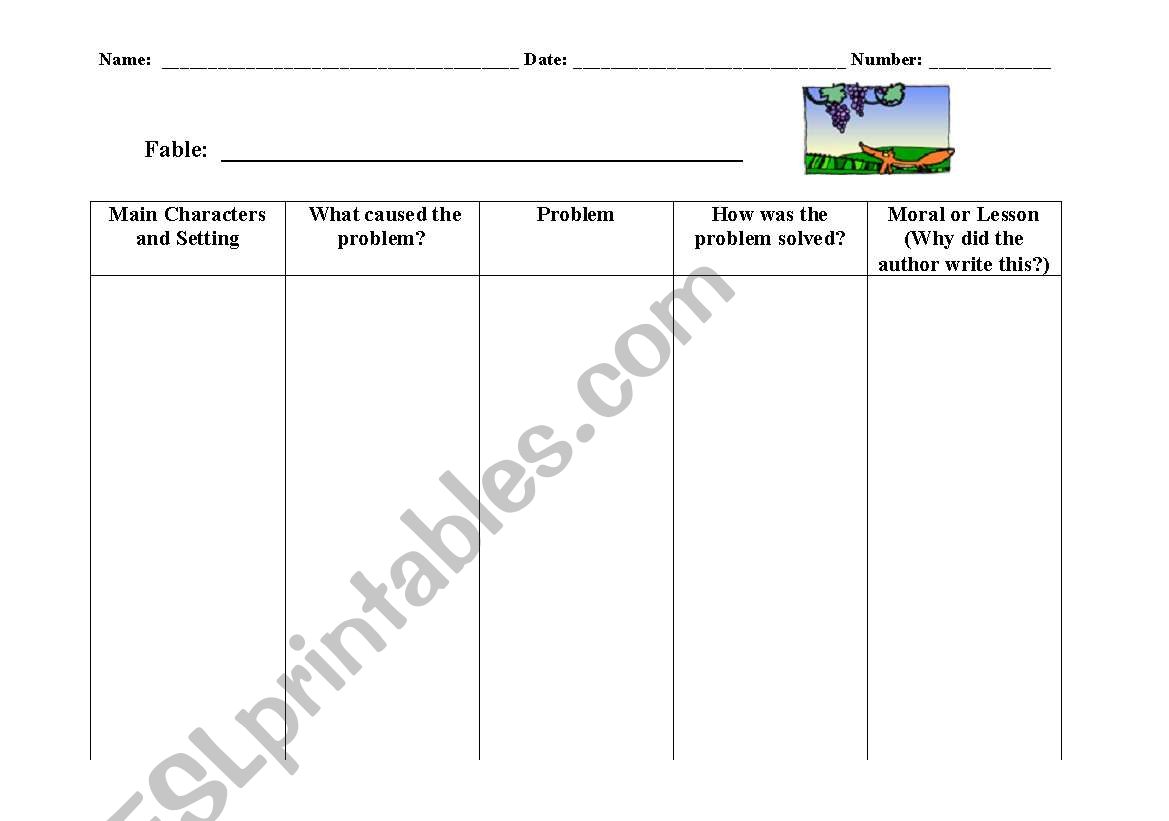 Fable Summary Chart worksheet