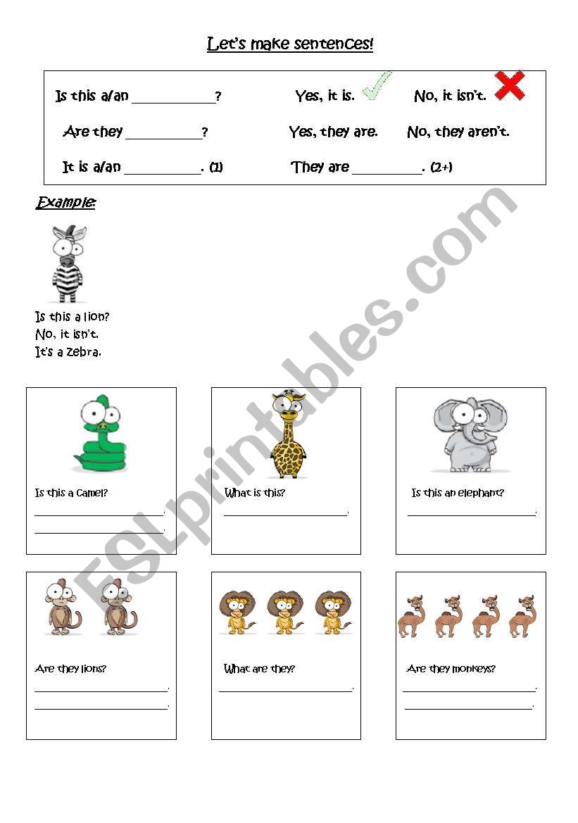 Wild animal sentences. worksheet