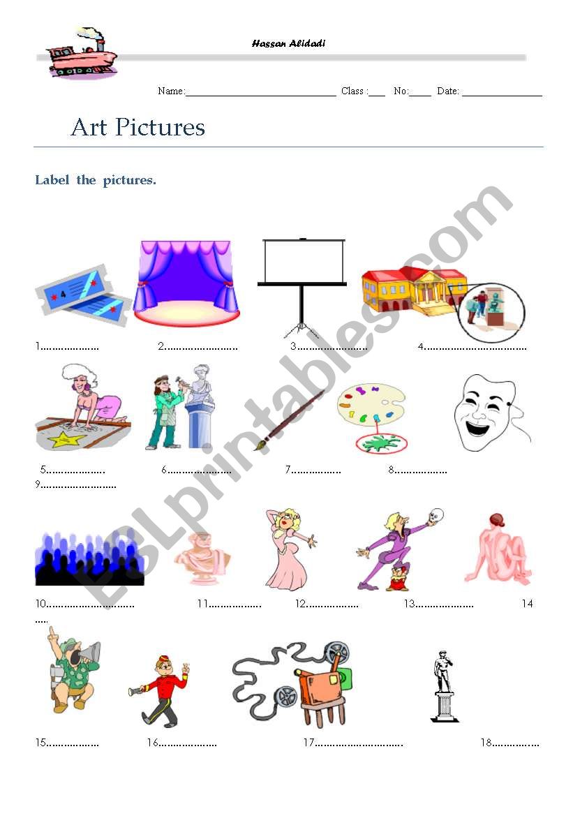 art pics for learning vocab worksheet