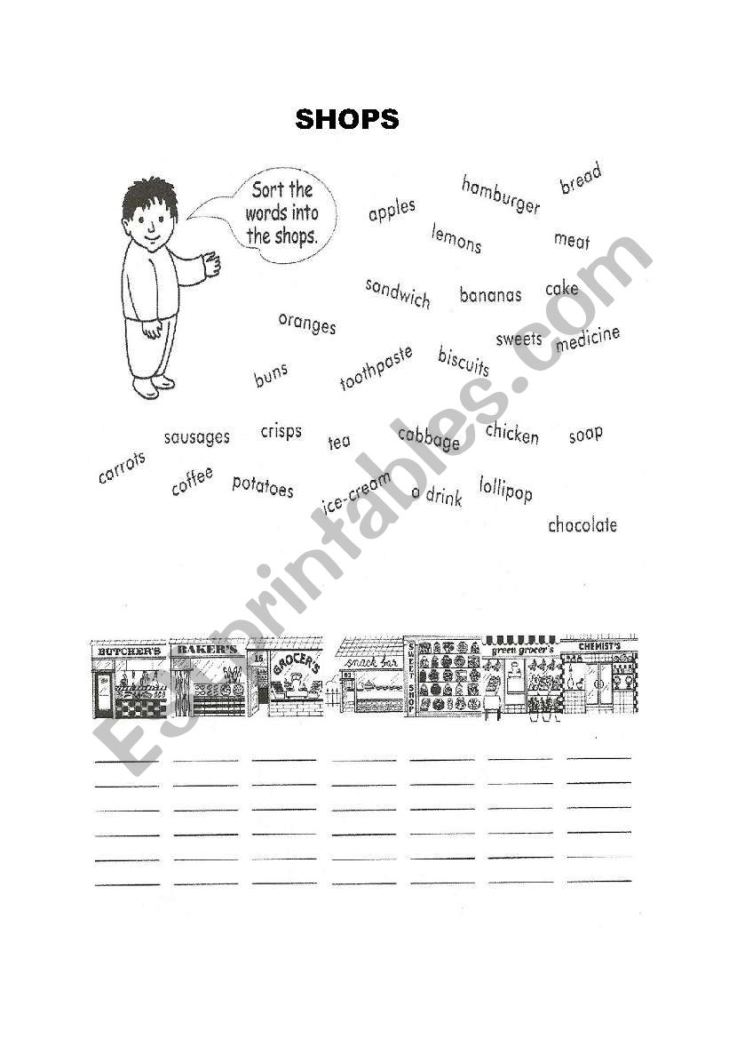 Shops worksheet