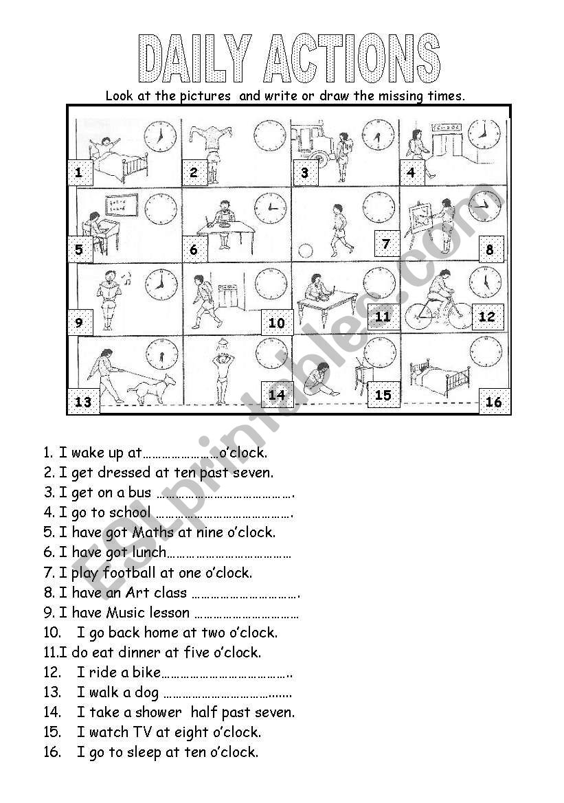 Daily Actions worksheet