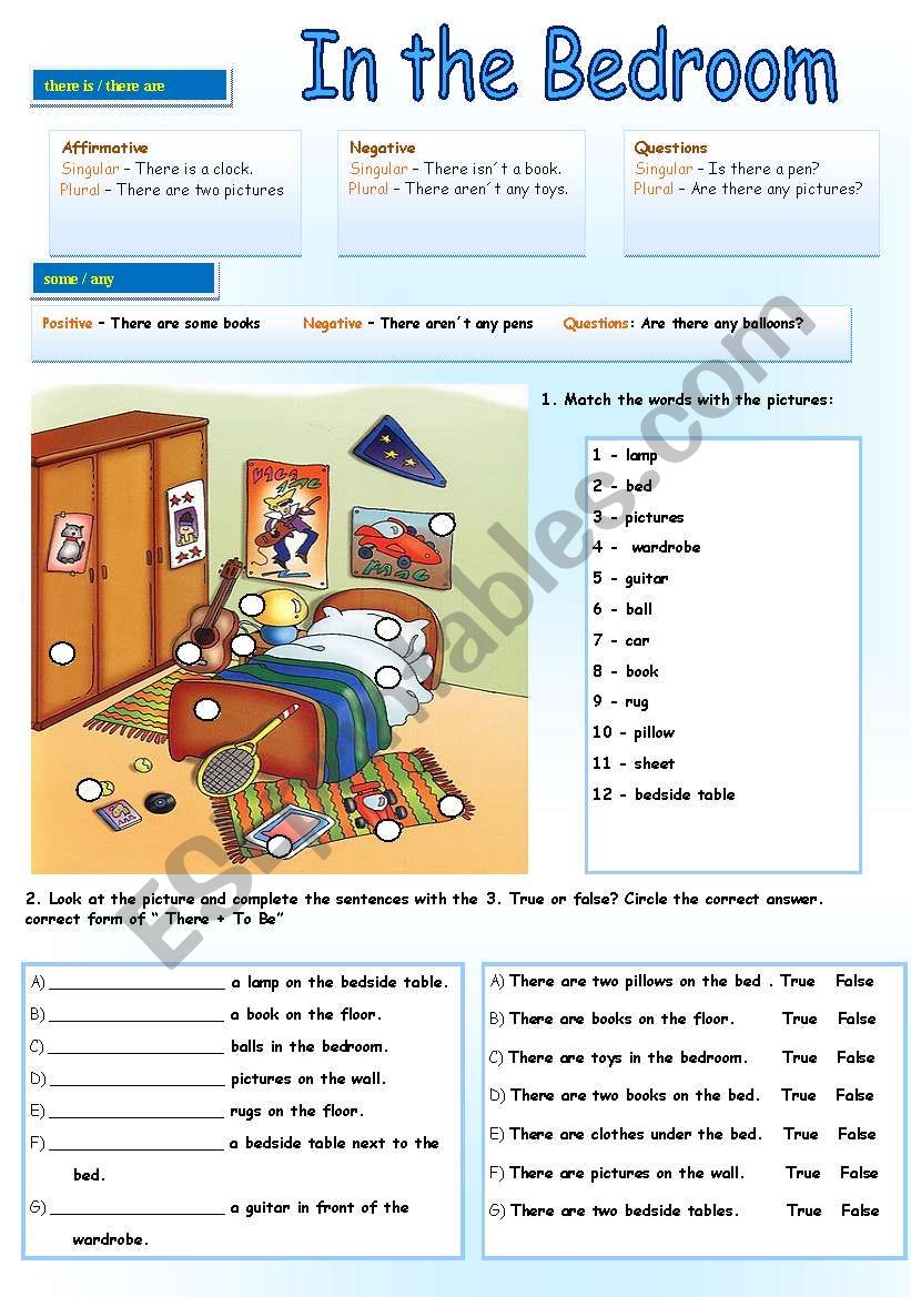 bedroom worksheet