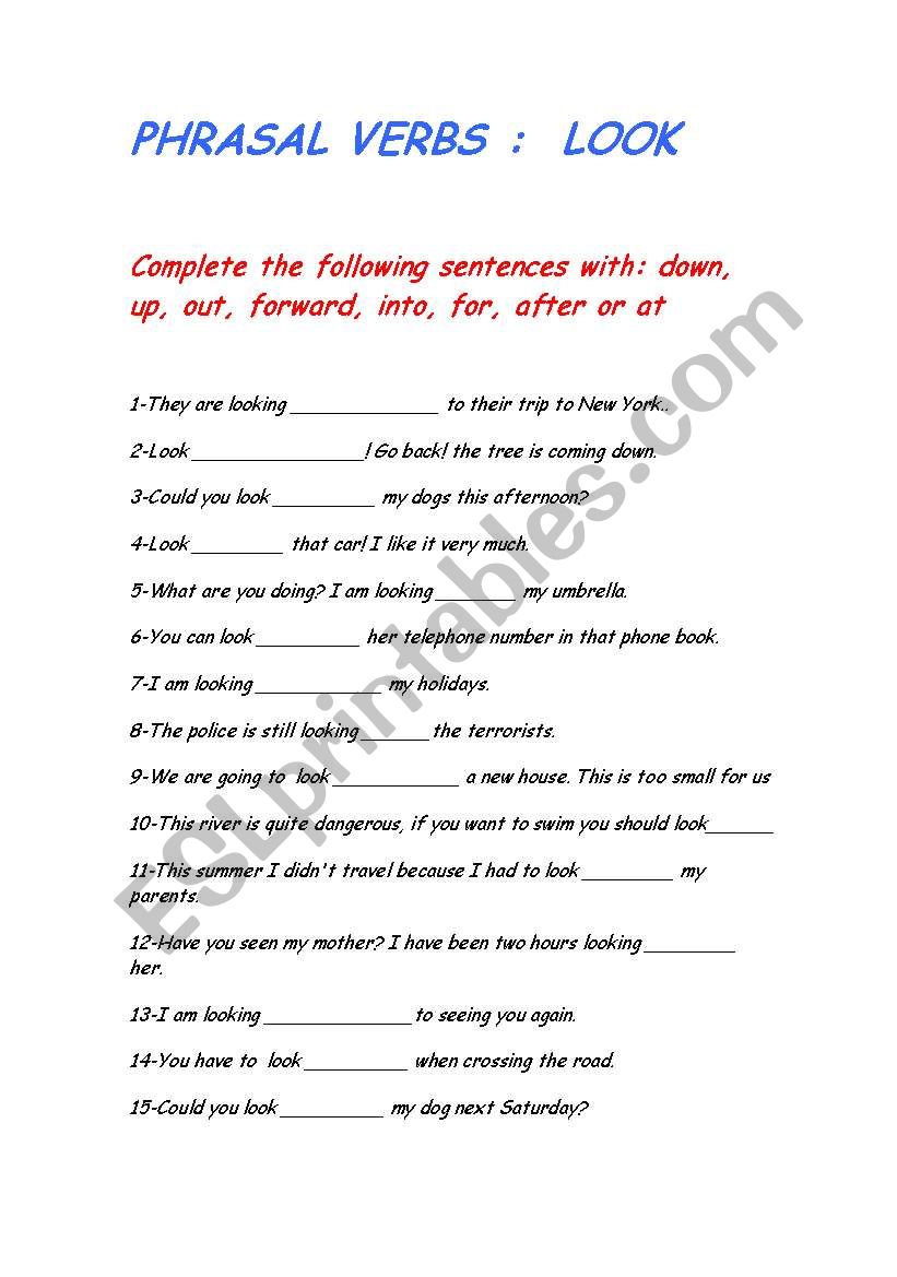 PHRASAL VERBS WITH LOOK worksheet