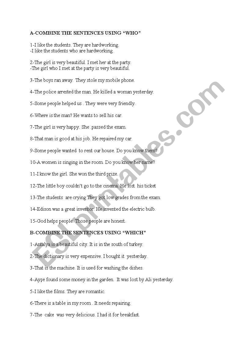 RELATIVE CLAUSES  worksheet