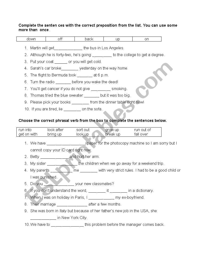 Phrasal Verb Quiz worksheet