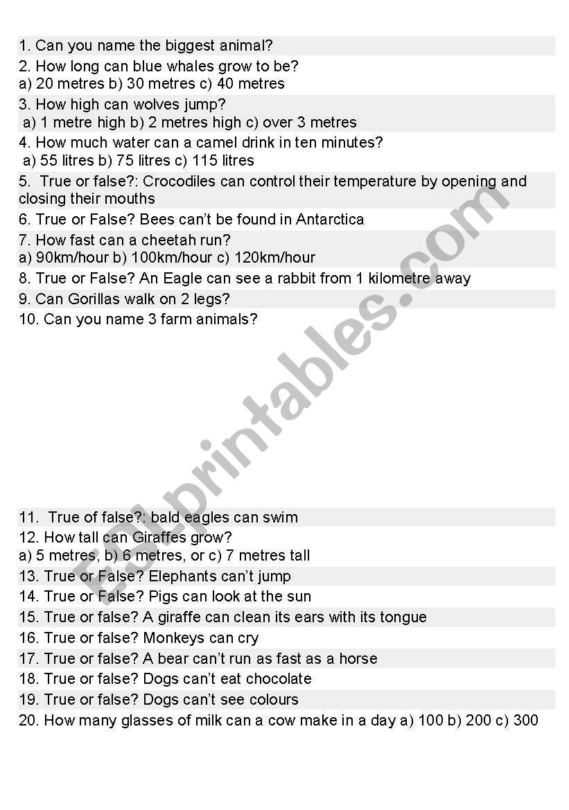 can and cant animal quiz worksheet