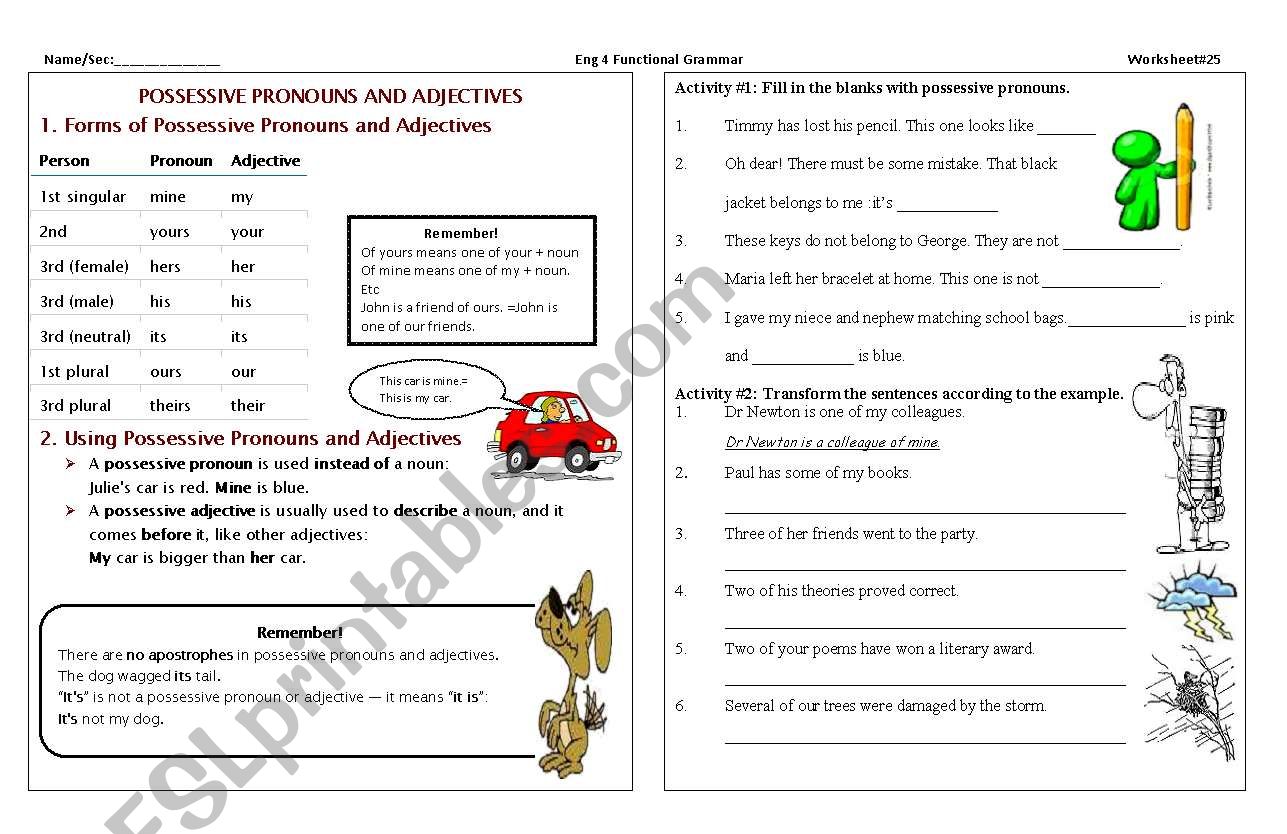 possessive adjectives and possessive pronounsw