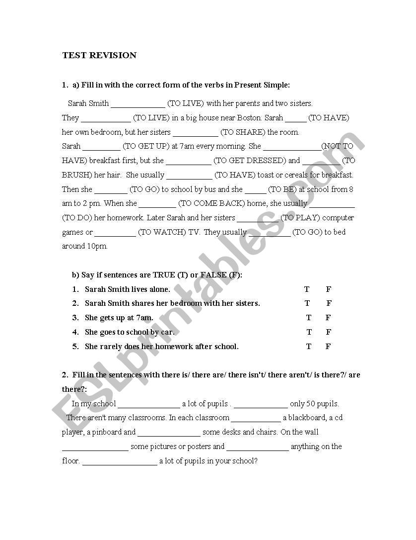 PRESENT SIMPLE, THERE IS/ARE, MUST(NT), SCHOOL SUBJECTS