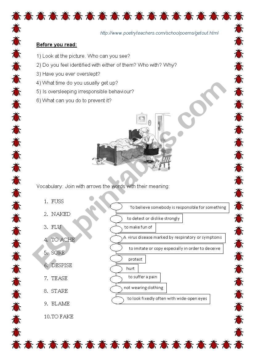 Poem - Get out of Bed!  worksheet