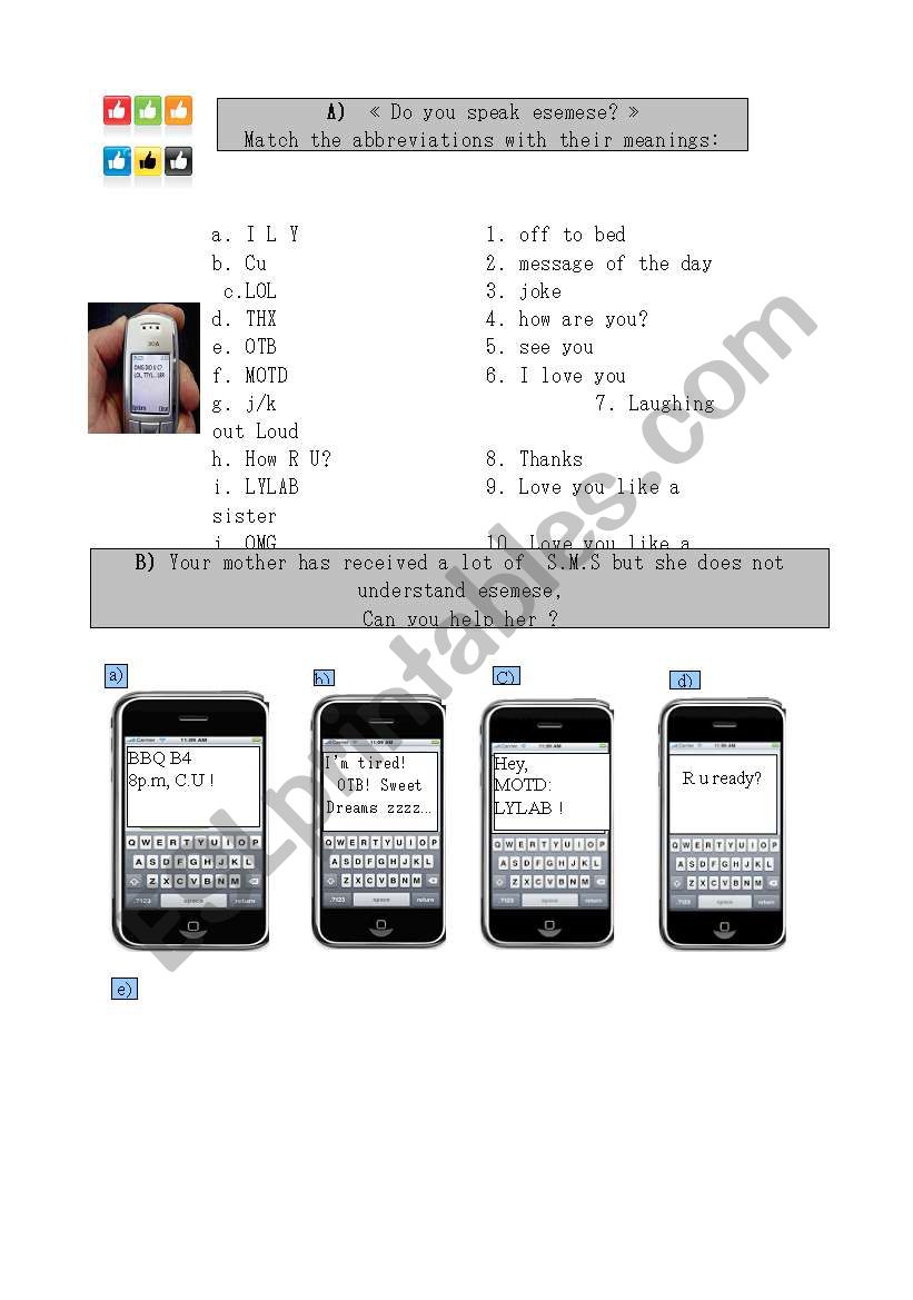 Do you speak esemese?  worksheet