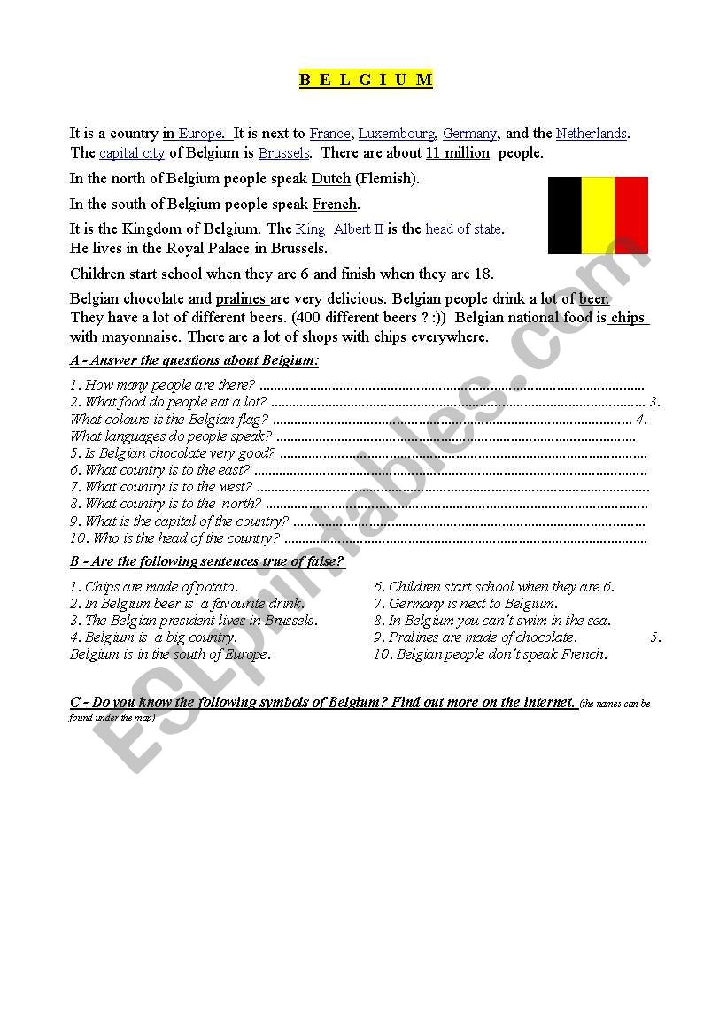 BELGIUM - basic info, exercises, map