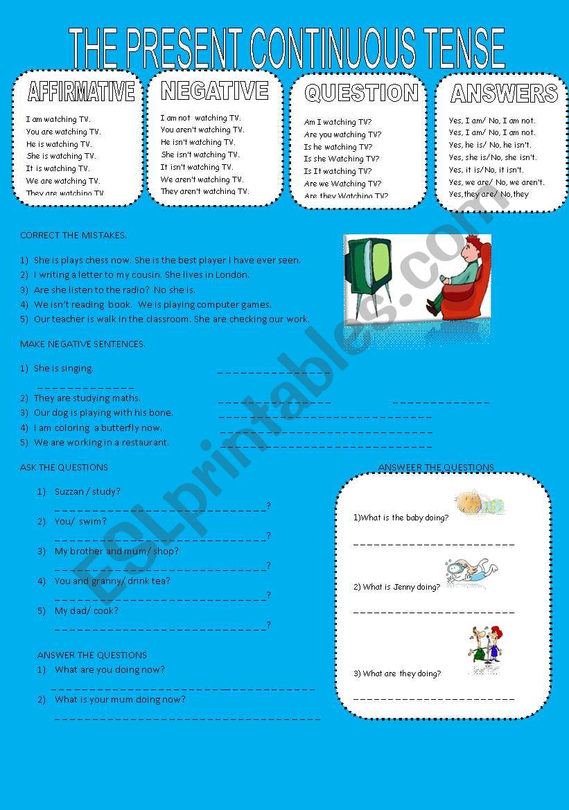 the present continuous tense  worksheet