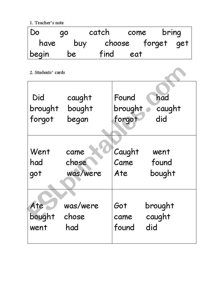 Irregulars worksheet