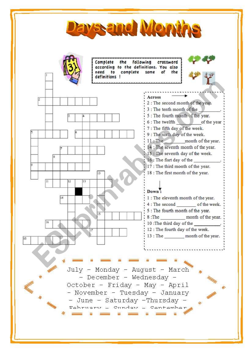 Days and Months worksheet