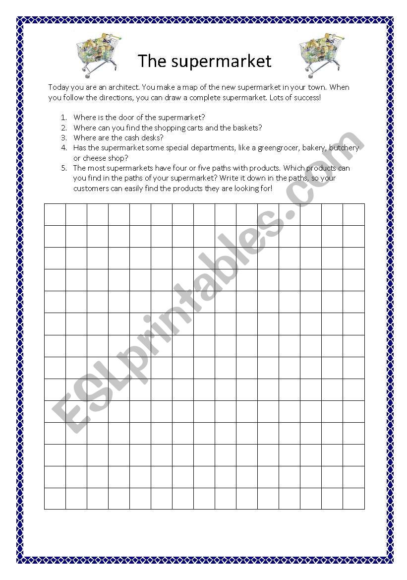 A map of the supermarket worksheet