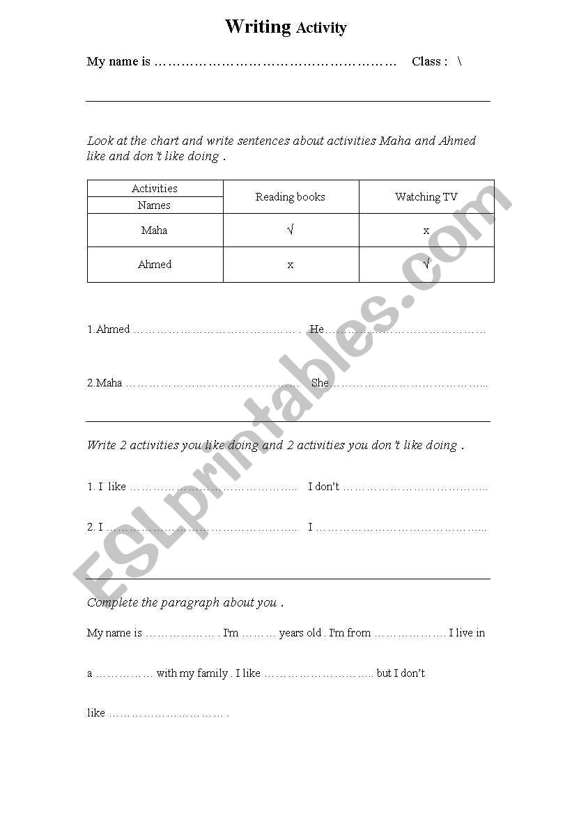 Writing Activity worksheet