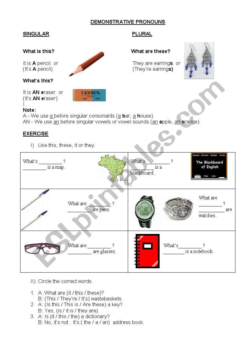 Demostratives worksheet