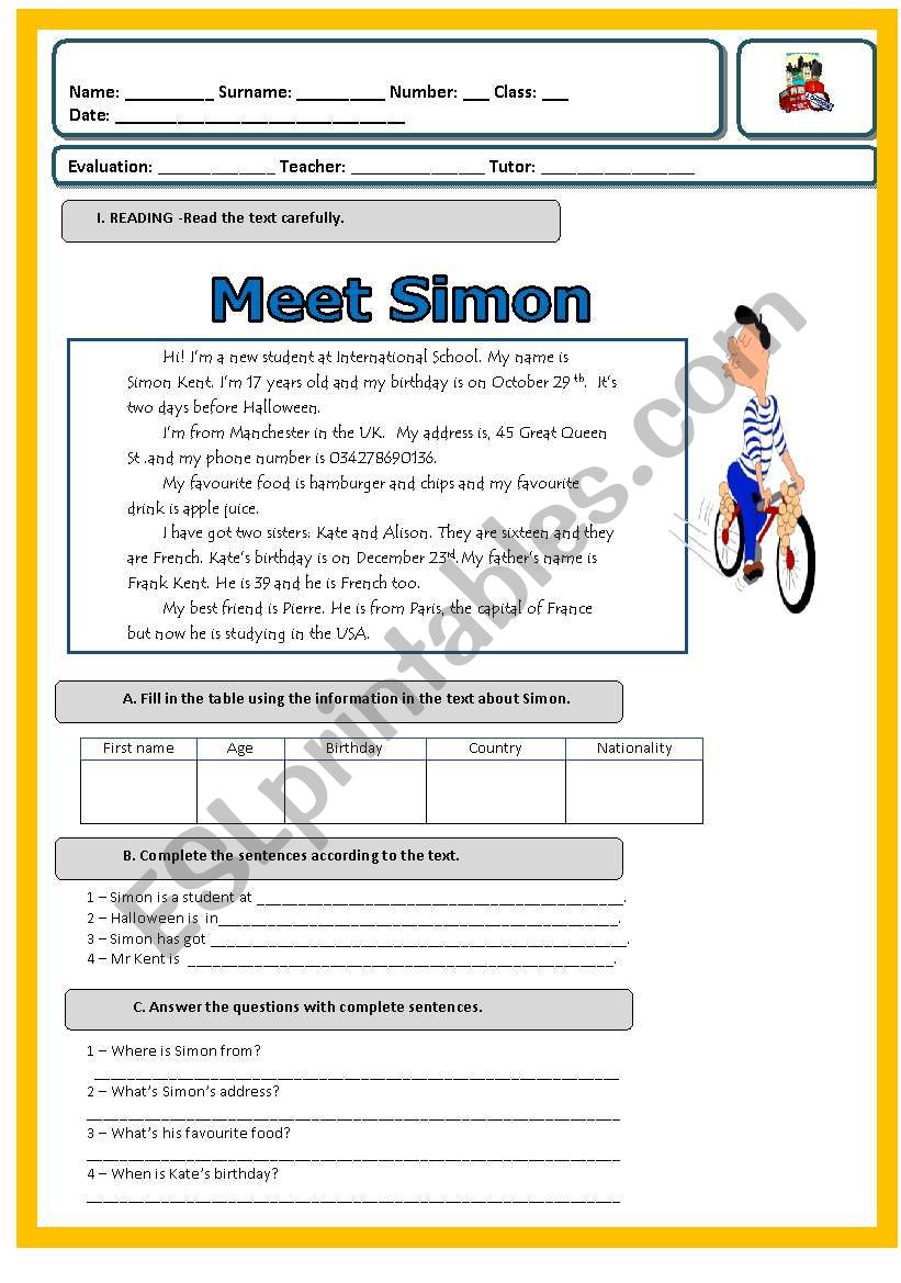1st test- 6th grade -Meet Simon!