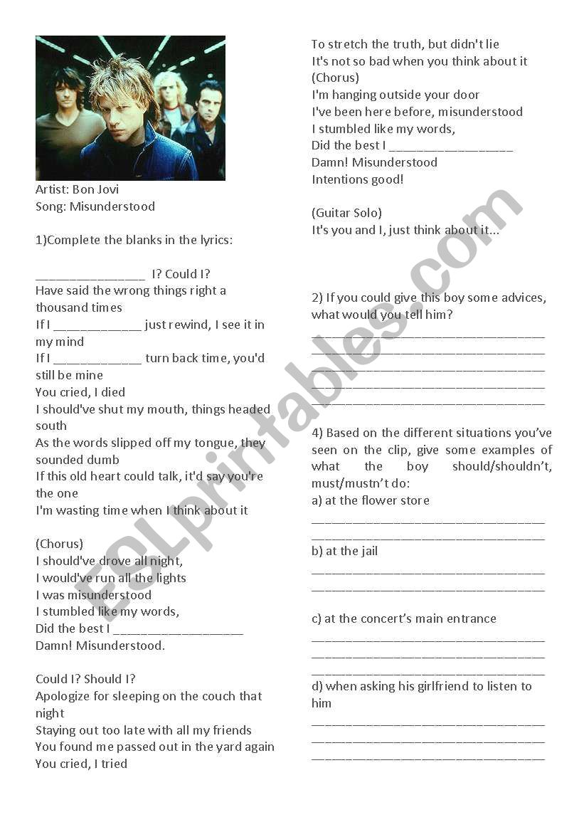 Bon Jovi worksheet