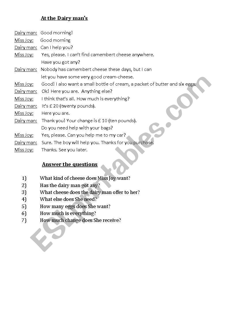 going shopping worksheet