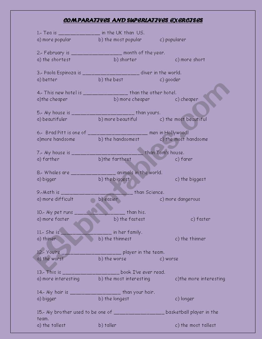 Comparatives and superlatives quiz