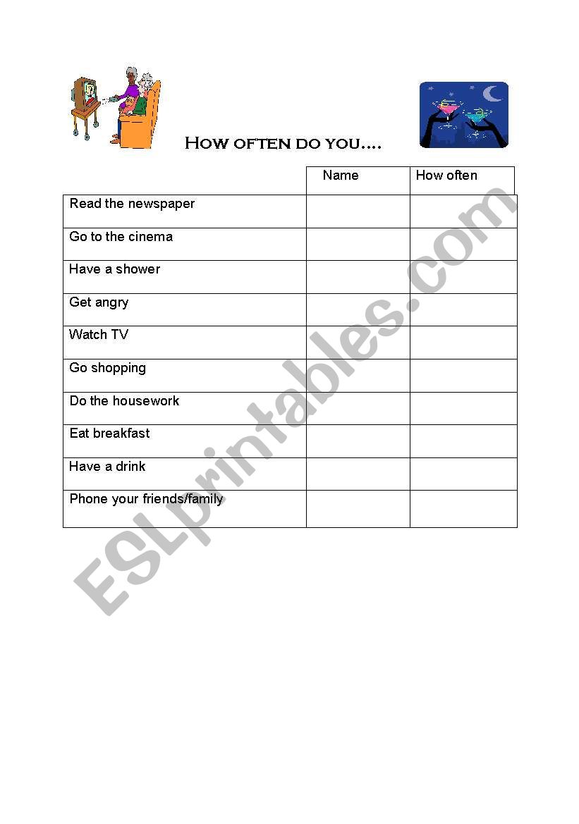 Adverbs of frequency worksheet