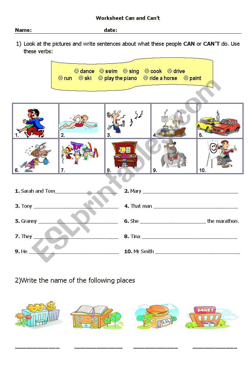 Can and Cant worksheet