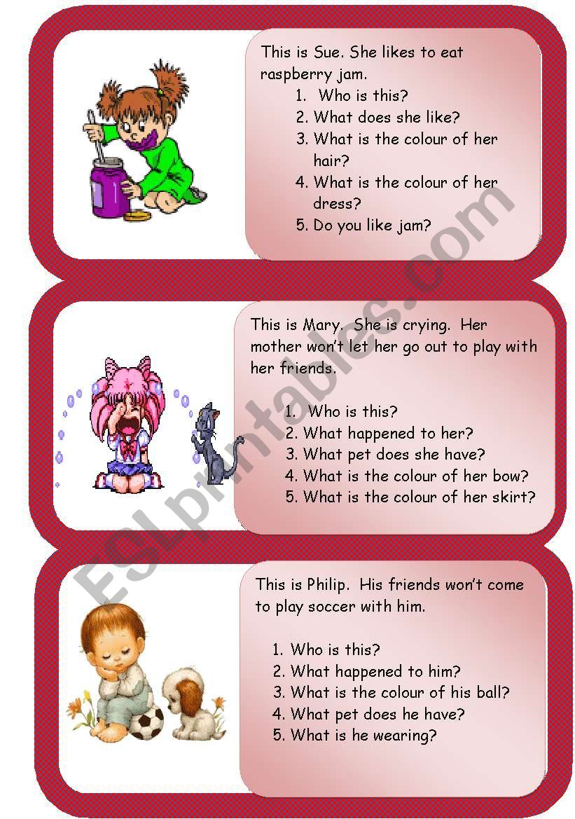 Mini comprehensions worksheet