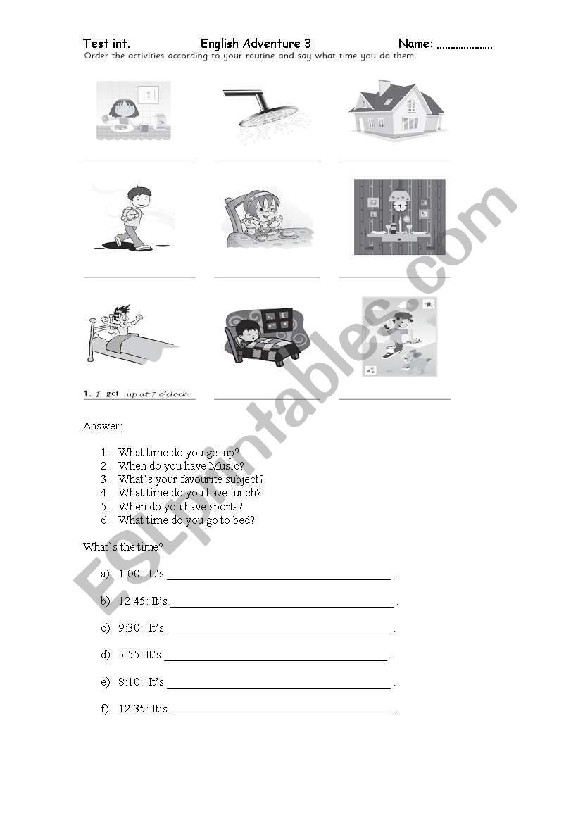 routine worksheet