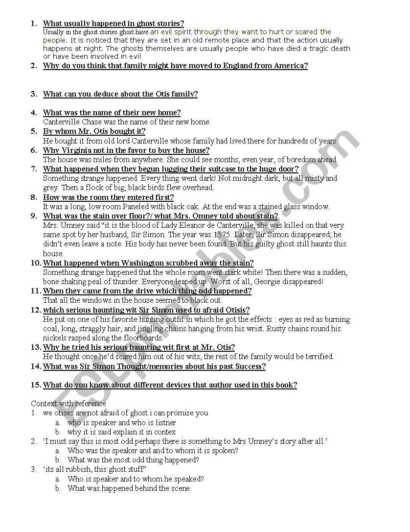 Canterveler the ghoost worksheet