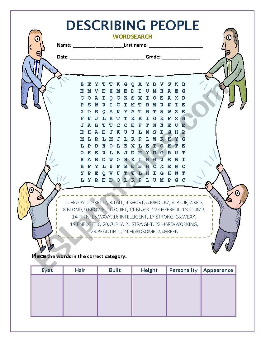 Describing people worksheet