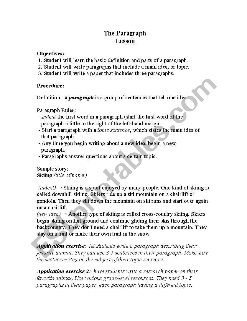 The Paragraph worksheet