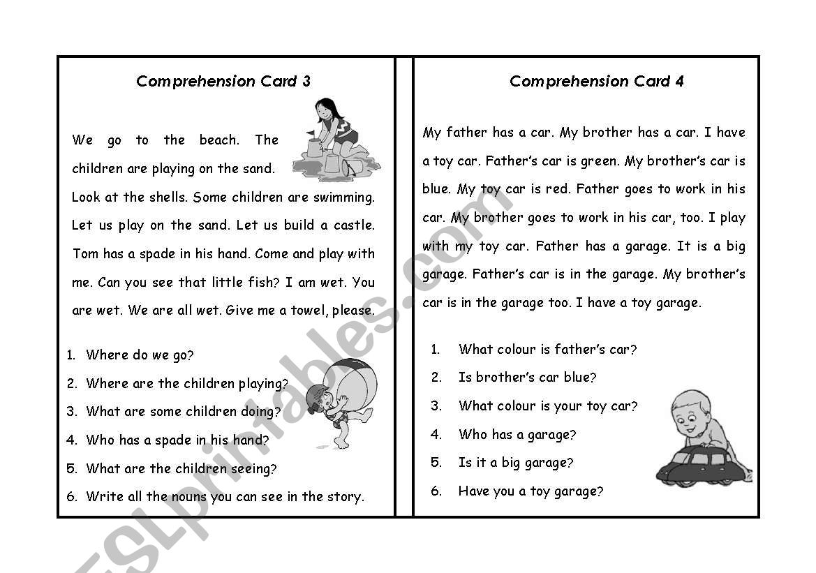 Comprehension Cards worksheet