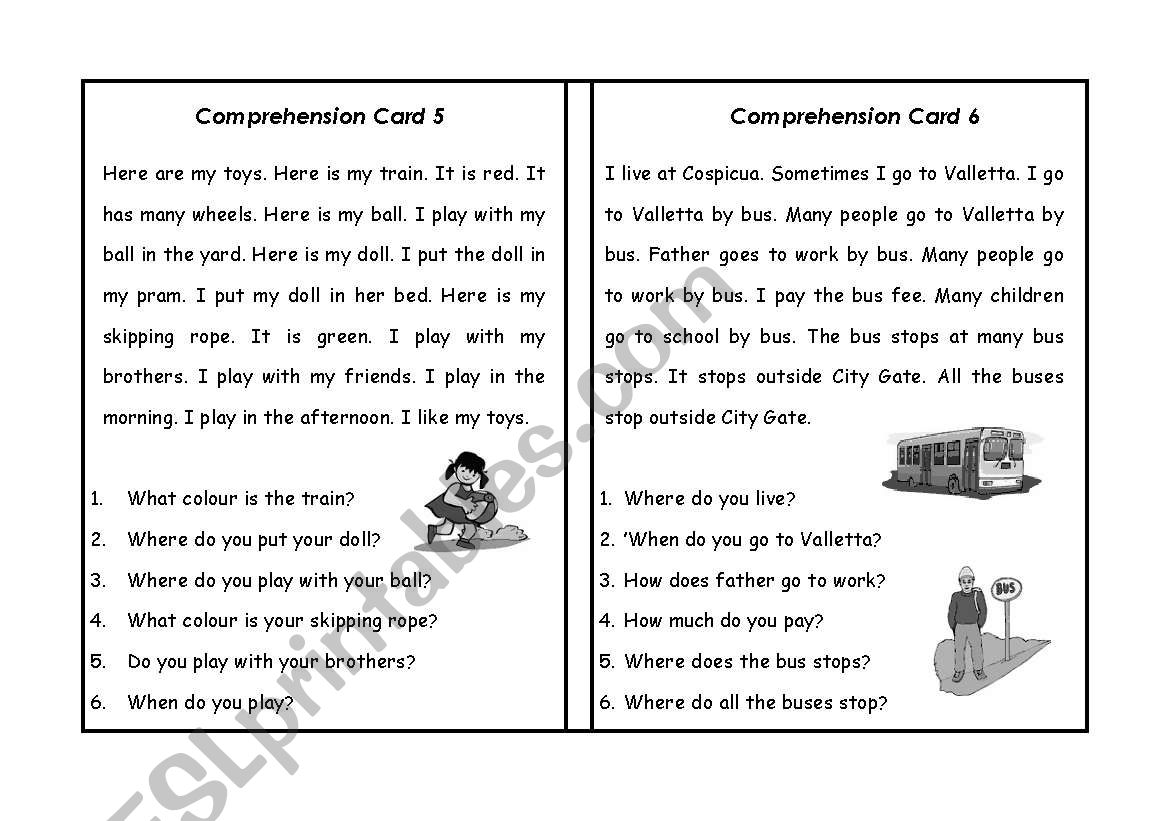 Comprehension Cards worksheet