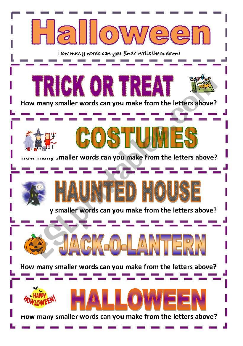 Halloween: How many smaller words can you make? (3 pages)