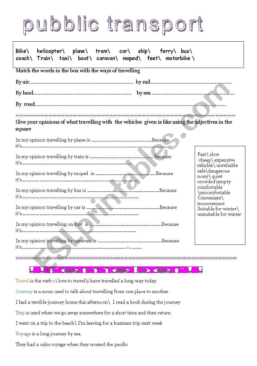 pubblic transport worksheet