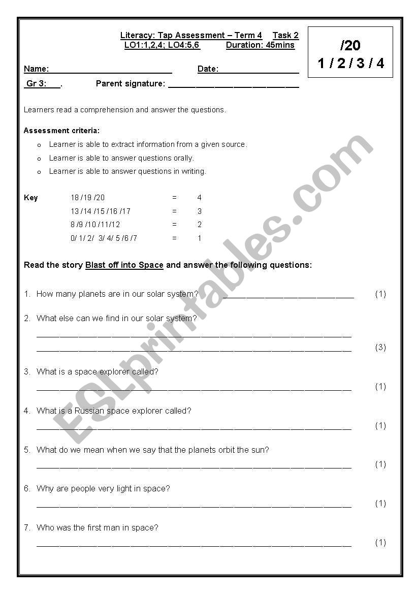 Blast off into space! worksheet