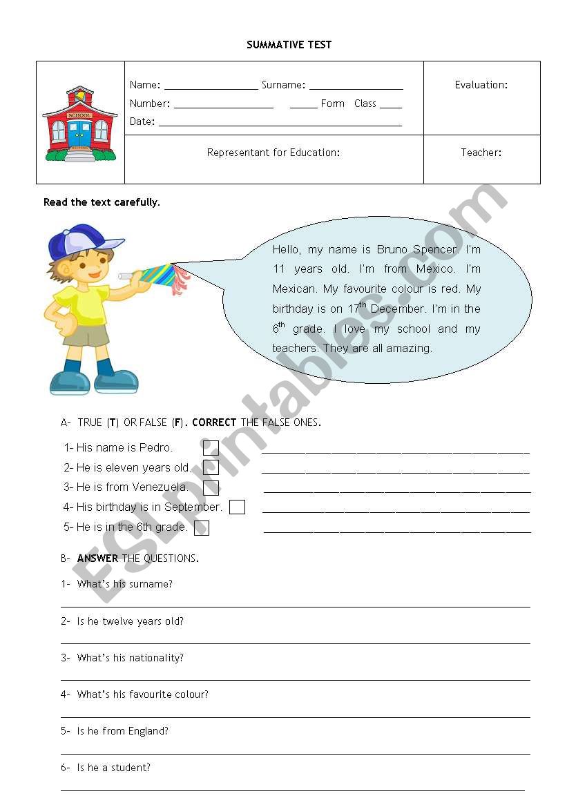 TEST, PRESENT SIMPLE worksheet