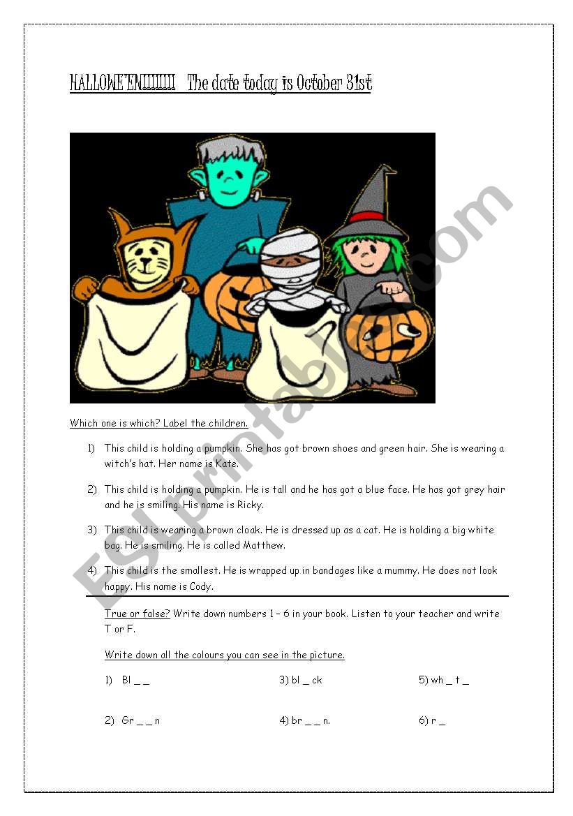 Halloween for beginners worksheet