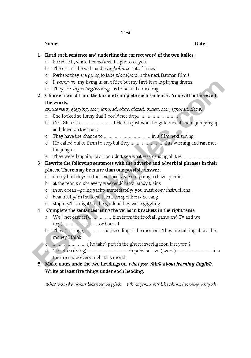 test  worksheet