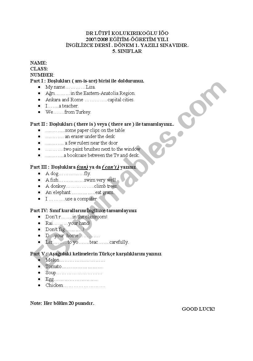 numbers worksheet