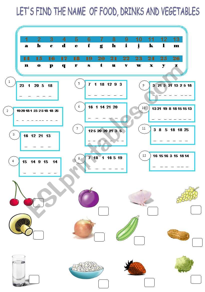 FOOD, DRINKS AND VEGETABLES worksheet