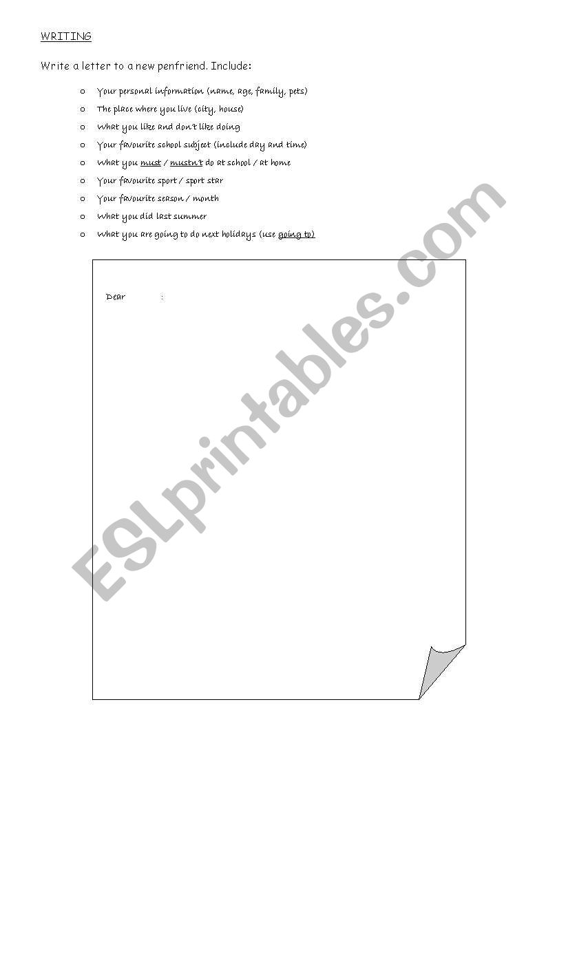 Writing a personal letter worksheet