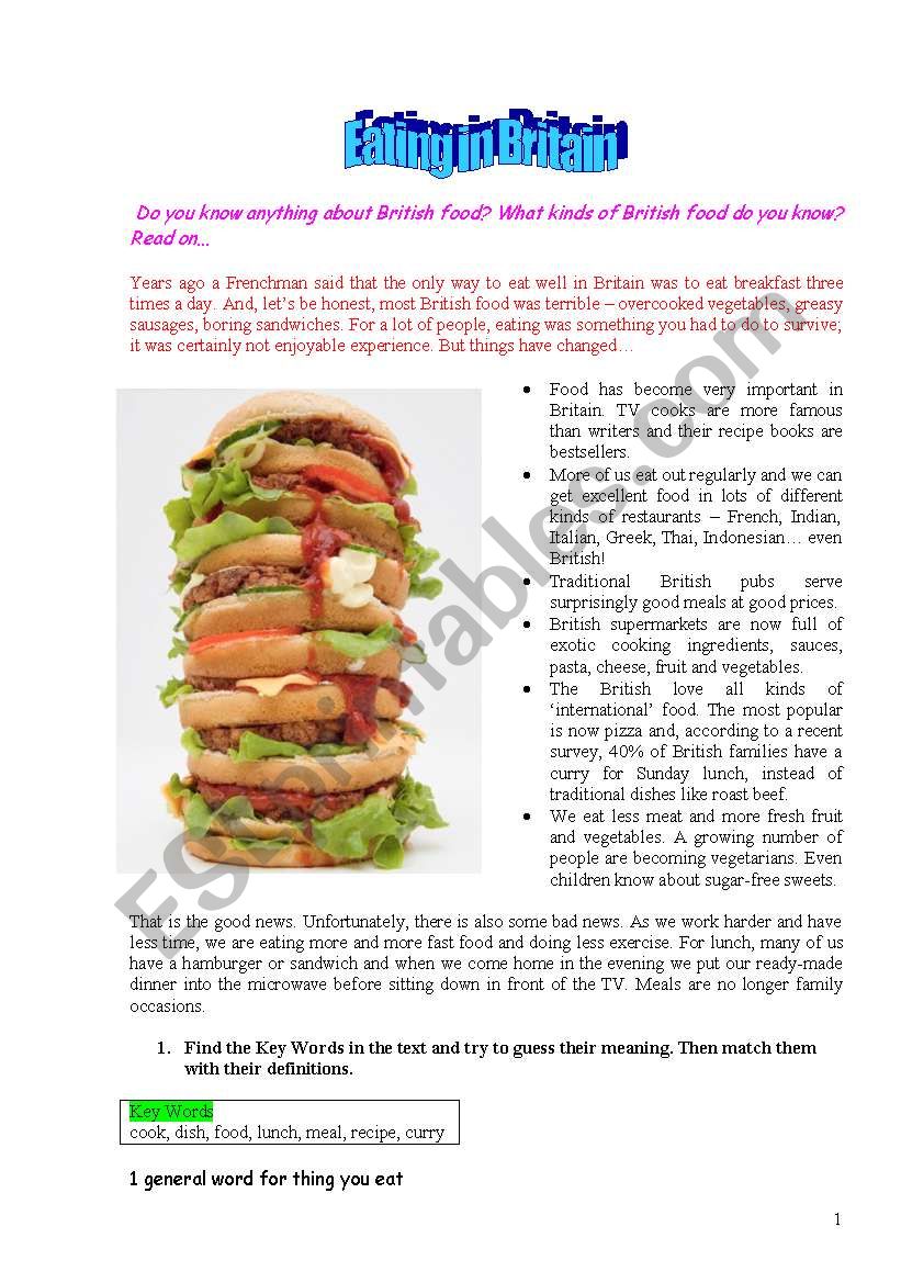 Eating in Britain worksheet