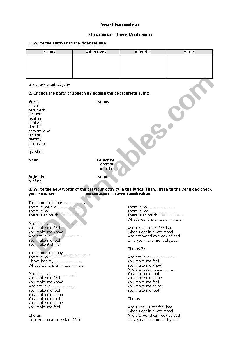 Word formation-Madonna - Love Profusion