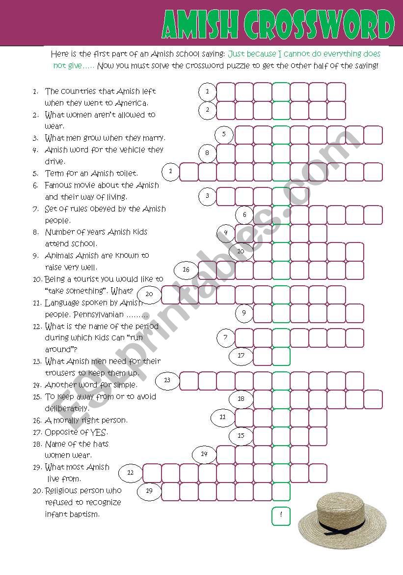Amish Crossword worksheet