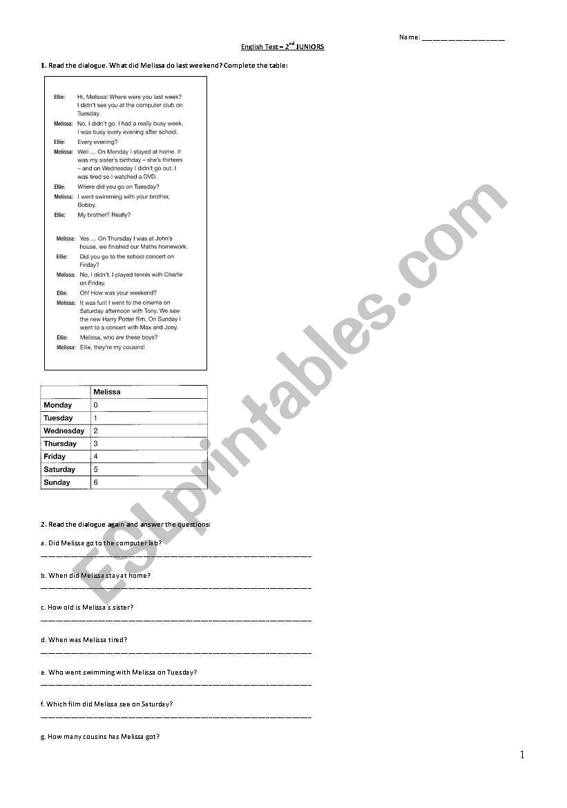 english test worksheet