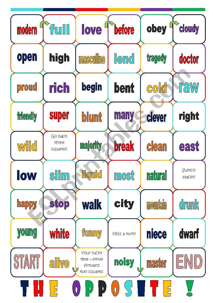 Board Game: The Opposite Word worksheet