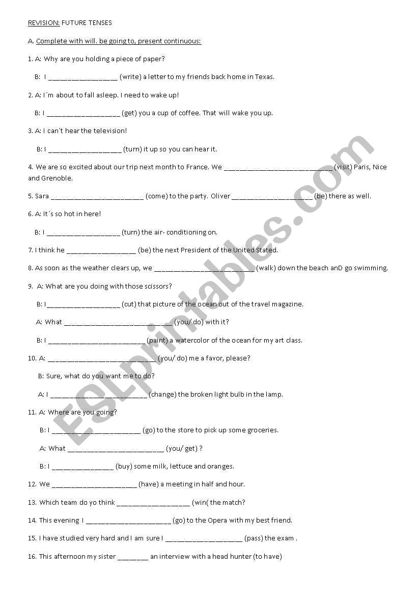 future tenses worksheet