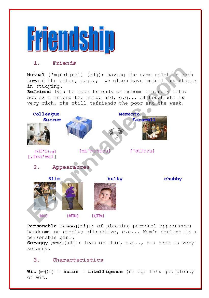 Friendship worksheet